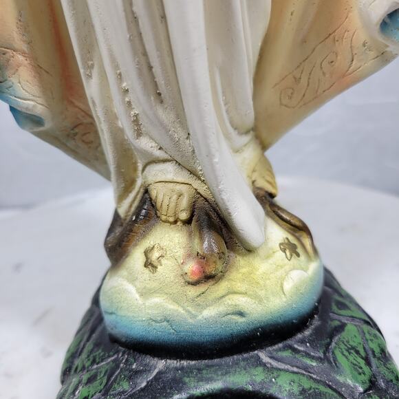 Antique Virgin Mary Serpent Votive Holder Chalkware Statue Religious Catholic - Picture 14 of 16